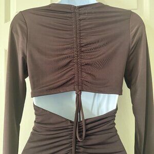 AKIRA Brown Long Sleeve Cutout Ruched Mini Dress New Without Tags S